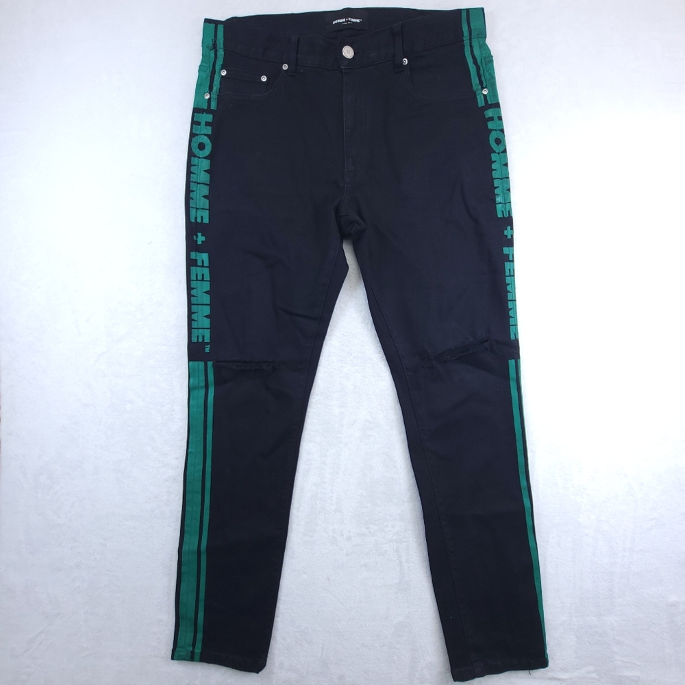 Homme + Femme Jeans Distressed Slim Fit Paint Stripe Size Men’s Size 38